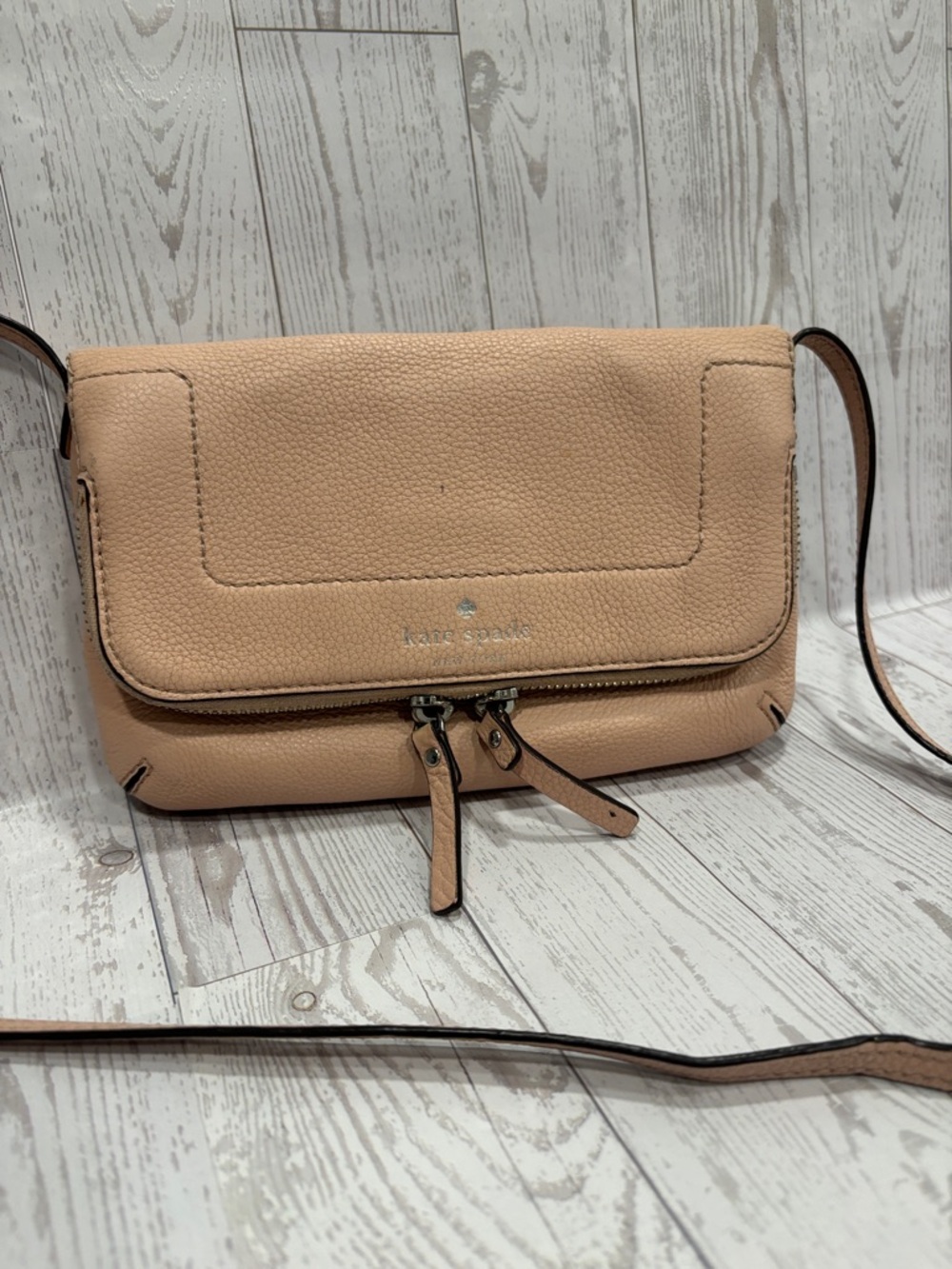 kate spade Pebbled Leather Crossbody in Light Pink.